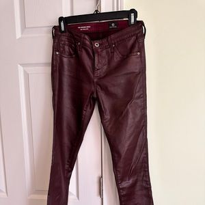 AG Super Skinny Burgundy Leather Jeans. Figure forming and super soft leather.